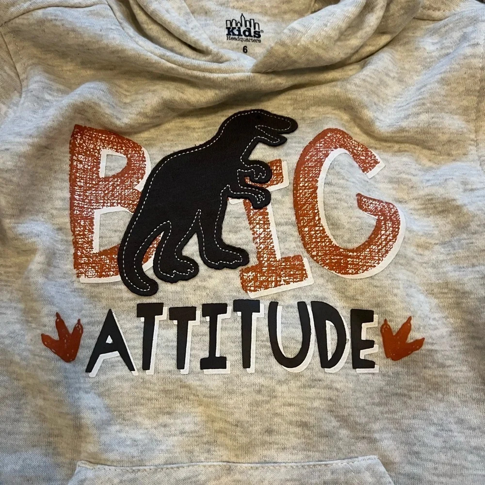 Kids Headquarters Boys Dinosaur Big Attitude Light Gray Pullover Hoodie 6 - Picture 2 of 4